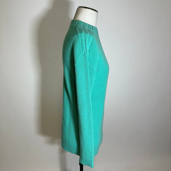 Talbots Cableknit Lambswool Blend Sweater Teal Green Mockneck Womens Size Small - Picture 3 of 9